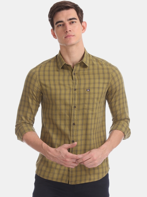 Arrow Sport Men Green & Navy Blue Slim Fit Checked Casual Shirt