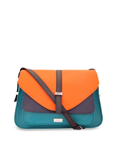 

yelloe Teal Blue & Orange Colourblocked Sling Bag