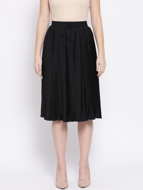 

Oxolloxo Women Black Solid A-Line Midi Skirt