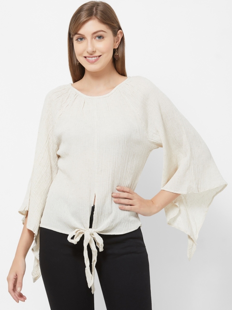 

Fusion Beats Women Off-White Solid Top