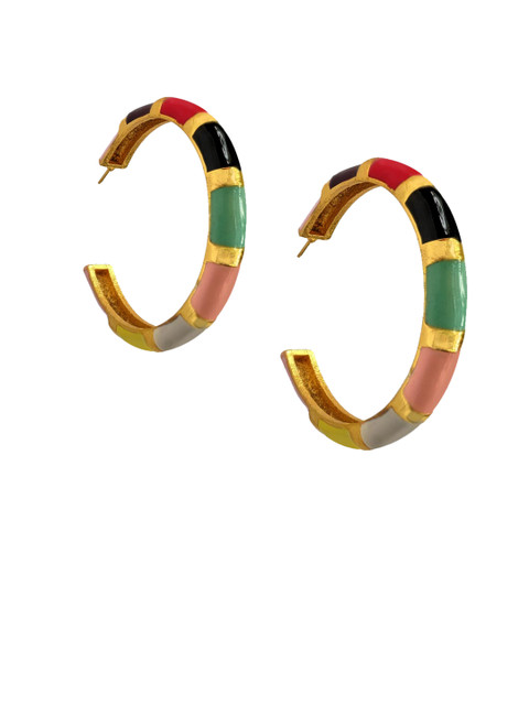 

Foxy Sperks Multicoloured & Gold-Plated Circular Half Hoop Earrings, Multi