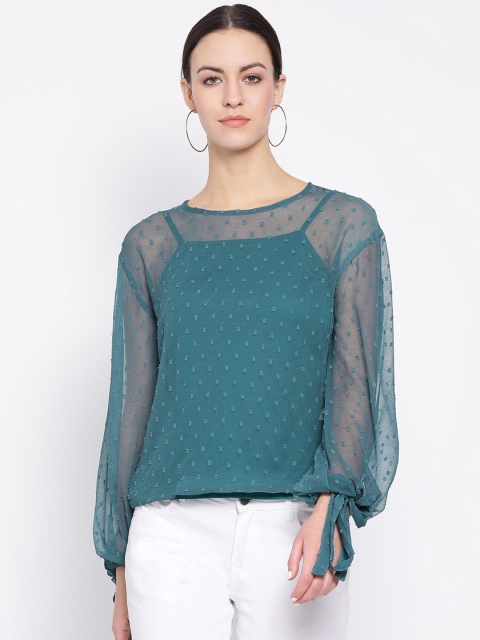 

Oxolloxo Women Teal Blue Self Design Top