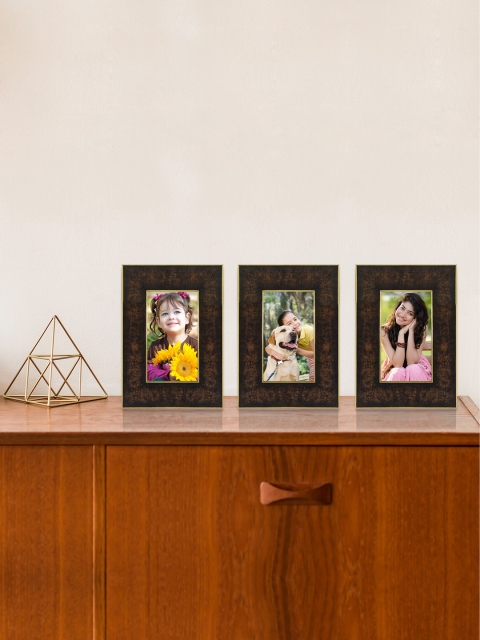 

RANDOM Set of 3 Brown & Gold-Toned Table Top Photo frames
