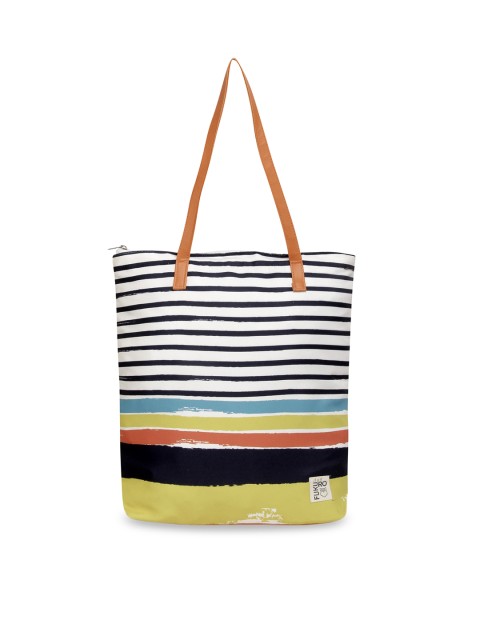 

FUKURO White & Navy Blue Striped Tote Bag