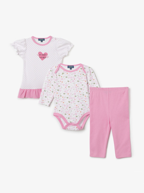 

Juniors by Lifestyle Girls Pink & White Printed Top with Trousers & Romper