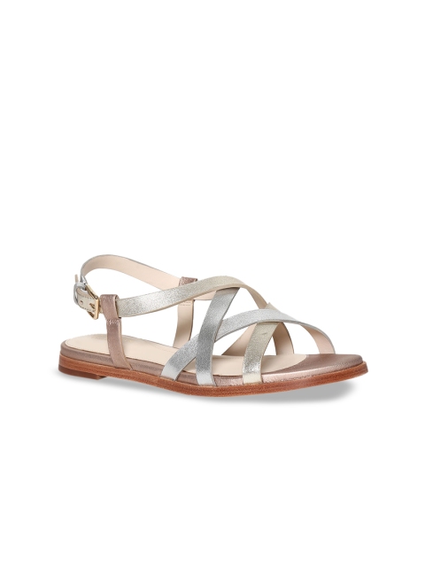 

Cole Haan Women Silver-Toned Solid Leather Open Toe Flats