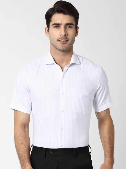 Peter England Men White & Blue Regular Fit Striped Formal Shirt