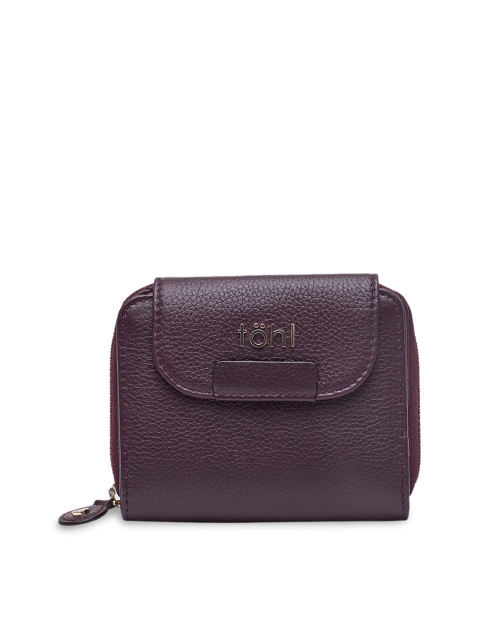 

tohl Women Burgundy Textured Zip Around Leather Wallet