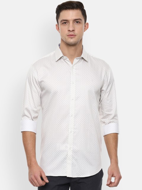 

V Dot Men White & Beige Slim Fit Printed Casual Shirt