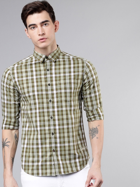 

Ecko Unltd Men Olive Green & Off-White Slim Fit Checked Casual Shirt