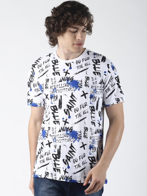 

Blue Saint Men White & Black Printed Round Neck T-shirt