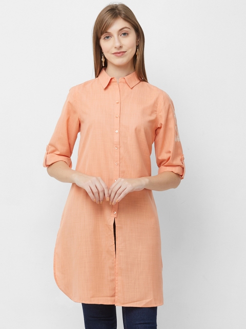 

109F Women Peach-Coloured Solid Shirt Dress