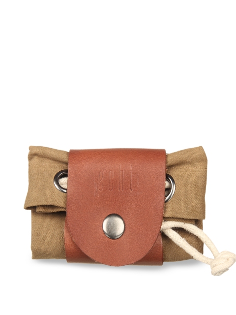 

ECHT Tan Brown & Beige Colourblocked Leather-Canvas Multi Utility Foldable Pouch