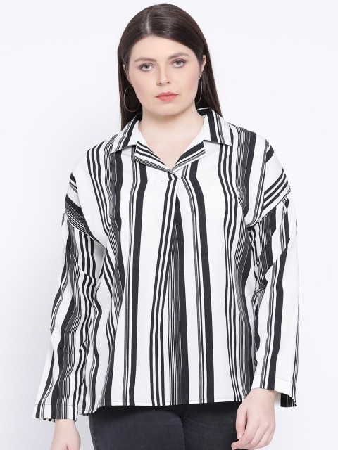 

Oxolloxo Women White & Black Striped Shirt Style Top