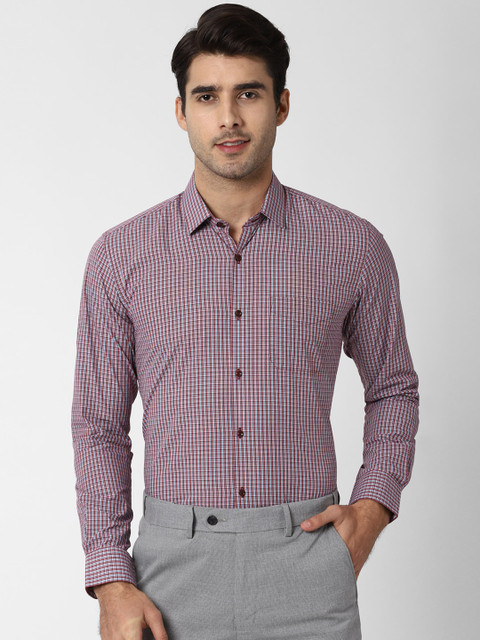 

Peter England Men Maroon & Blue Regular Fit Checked Formal Shirt