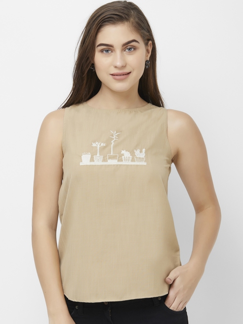 

109F Women Beige Solid Top