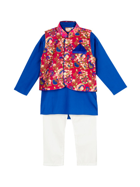 

KID1 Boys Blue & Pink Solid Kurta with Pyjamas and Nehru Jacket