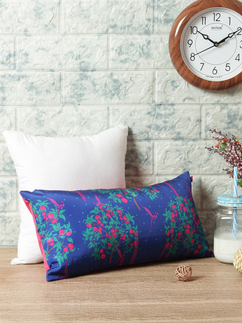 

India Circus by Krsnaa Mehta Blue Single Floral Rectangle Silk Cushion Cover