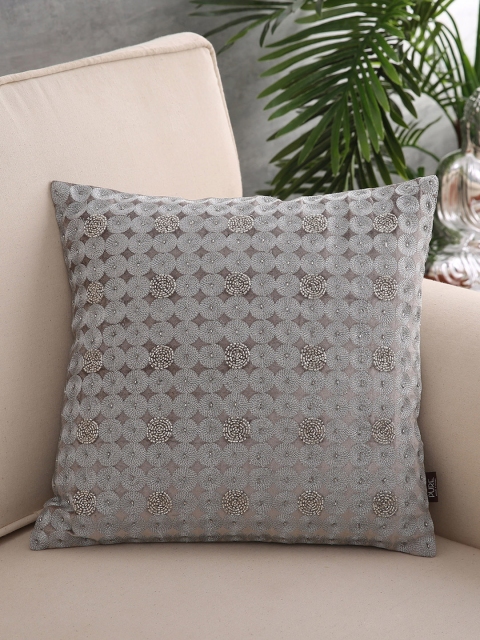 Pure Home and Living Silver-Toned Single Embellished Square Cushion Cover