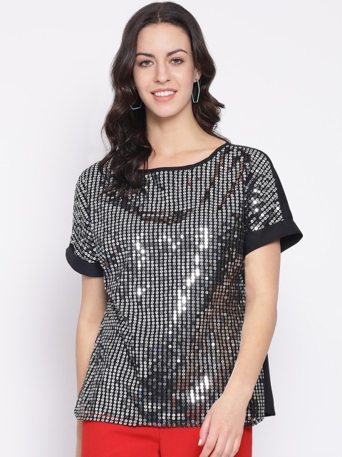 

Oxolloxo Women Black Sequinned Top