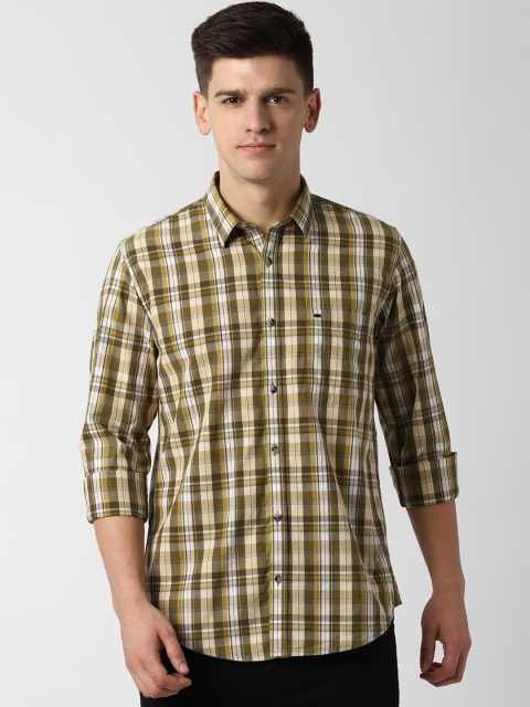 

Peter England Casuals Men Olive Green & Beige Slim Fit Checked Casual Shirt