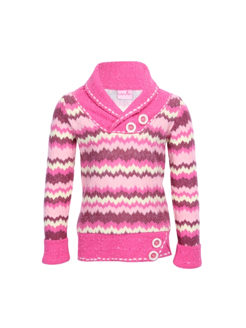 

CUTECUMBER Girls Pink Striped Pullover Sweater