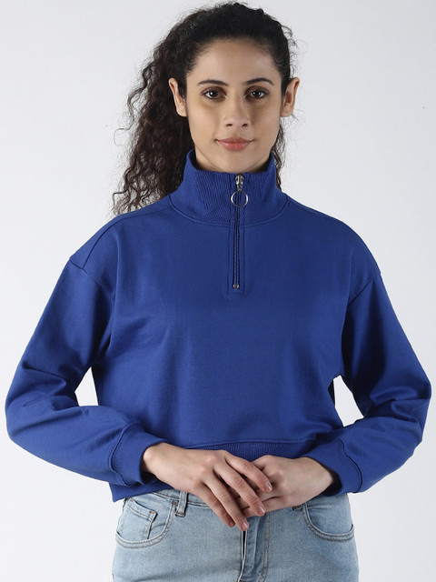 

Blue Saint Women Blue Solid Cropped Sweatshirt