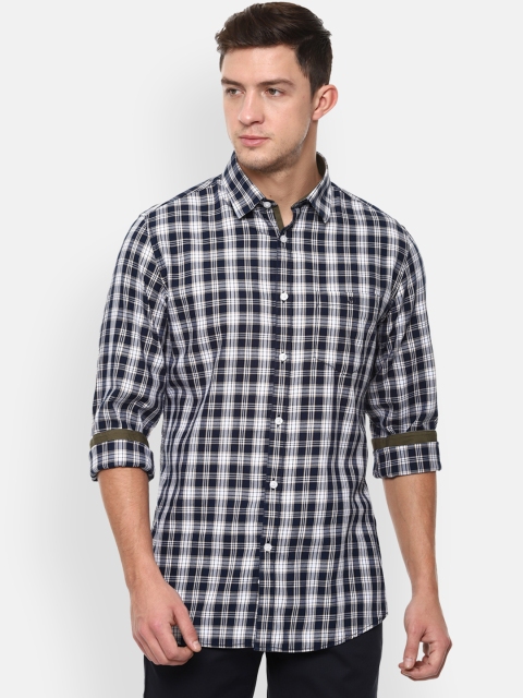 Van Heusen Sport Men Navy Blue & White Slim Fit Checked Casual Shirt