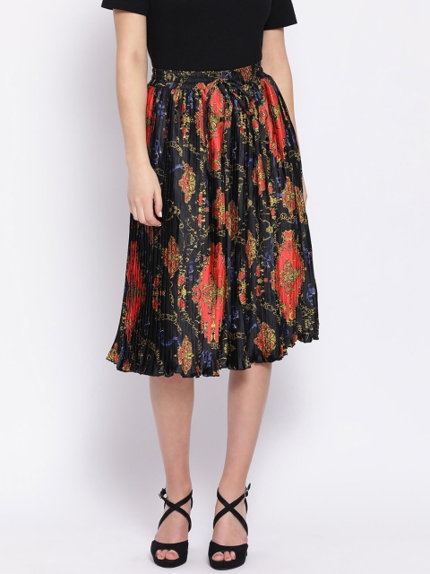 

Oxolloxo Women Black & Orange Printed A-Line Skirt