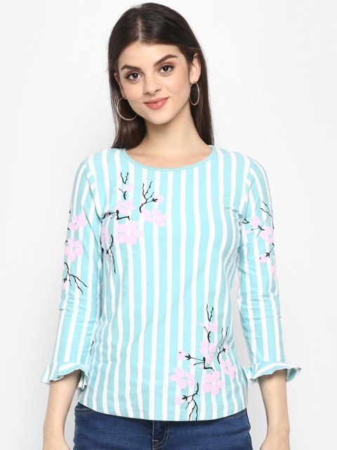 

Lady Stark Women White & Green Striped Top