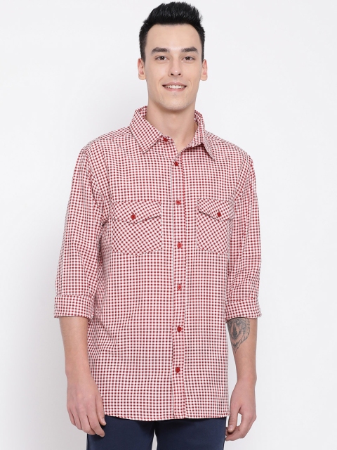 

Oxolloxo Men Red & White Regular Fit Checked Casual Shirt
