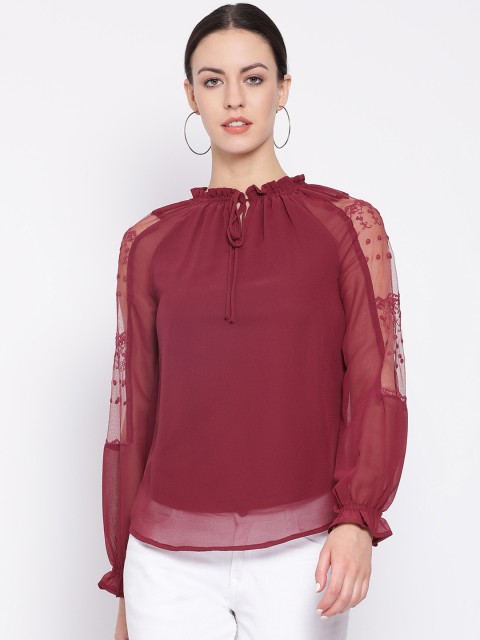 

Oxolloxo Women Maroon Self Design Top