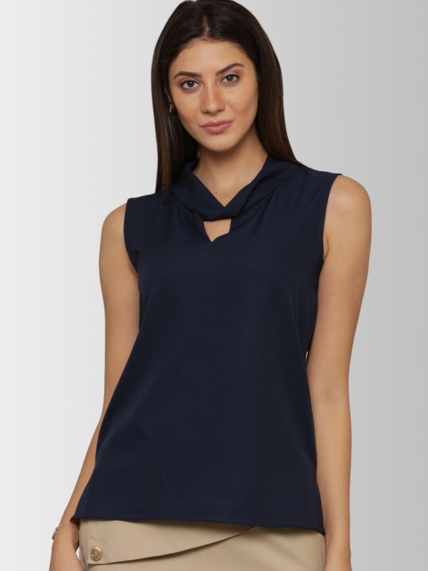 

FableStreet Women Navy Blue Solid Top