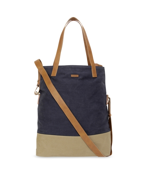 

FUKURO Navy Blue & Tan Brown Colourblocked Handheld Bag