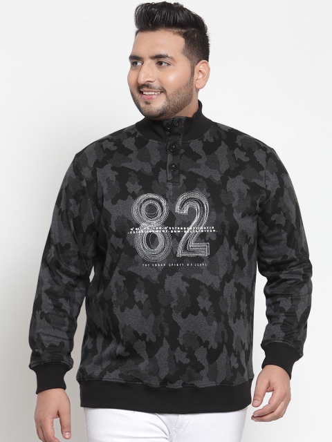 

plusS Men Grey & Black Printed Camouflage Sweatshirt