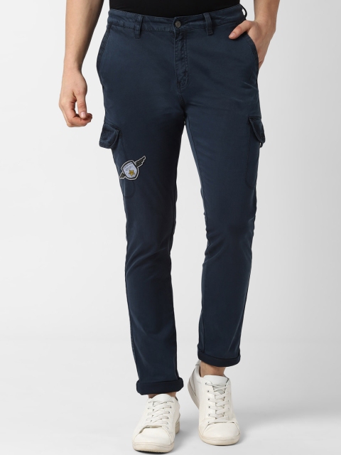 

Peter England Casuals Men Navy Blue Slim Fit Solid Cargos