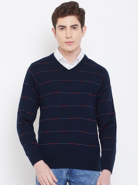 

Okane Men Navy Blue Striped Pullover Sweater