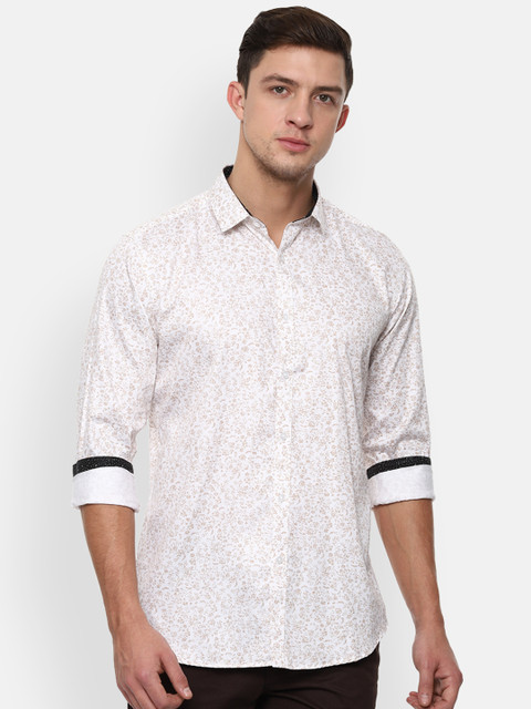 

V Dot Men White & Beige Slim Fit Printed Casual Shirt
