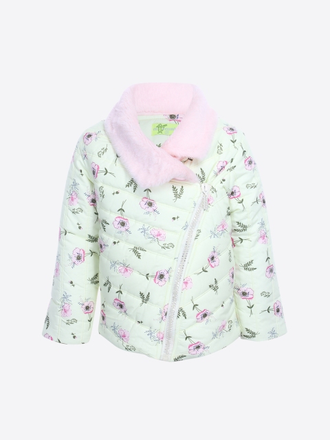 

CUTECUMBER Girls Green & Pink Printed Puffer Jacket
