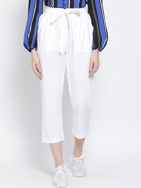 

Oxolloxo Women White Regular Fit Solid Regular Trousers