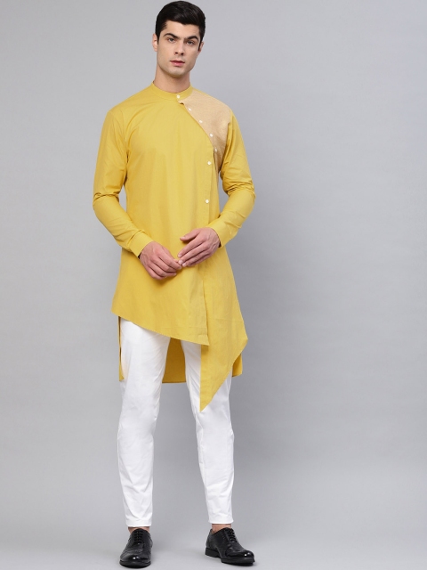 

See Designs Men Mustard Yellow & White Colourblocked Kurta with Trousers