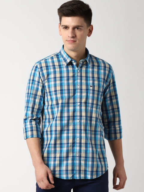 

Peter England Casuals Men Blue & White Slim Fit Checked Casual Shirt