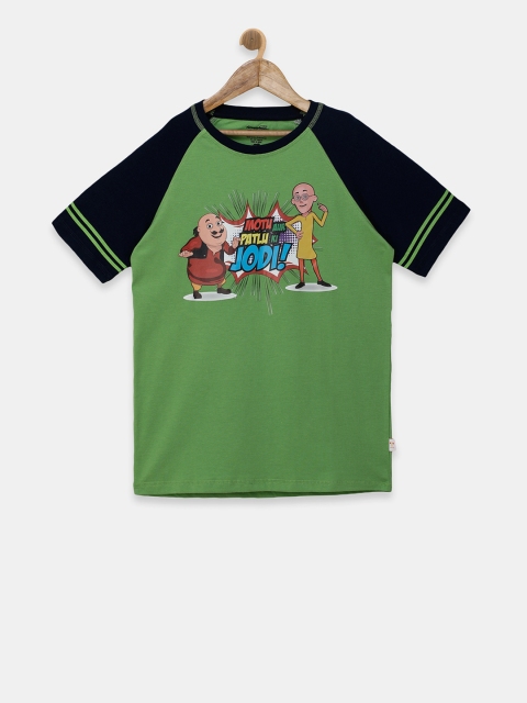 

Motu Patlu Boys Green Printed Round Neck T-shirt