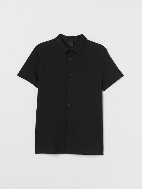 

H&M Men Black Solid Piqu Shirt Muscle Fit