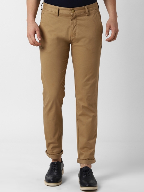 Peter England Casuals Men Khaki Brown Slim Fit Solid Chinos