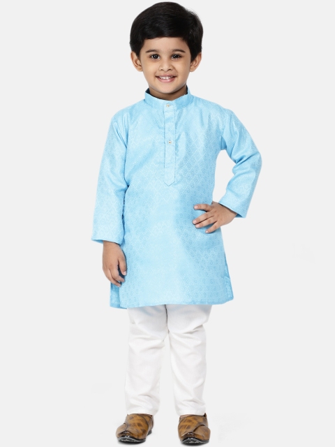 

BownBee Boys Blue & White Woven Design Kurta with Pyjamas