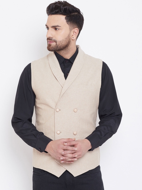 

Hypernation Men Beige Solid Pure Cotton Waistcoat