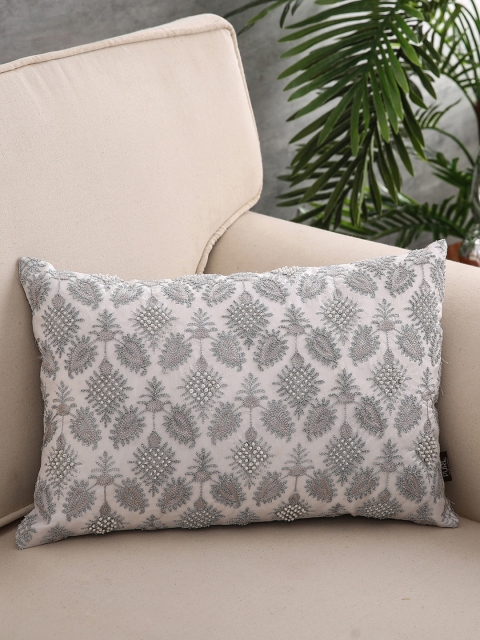 

Pure Home and Living Silver-Toned & White Single Floral Square Cushion Cover