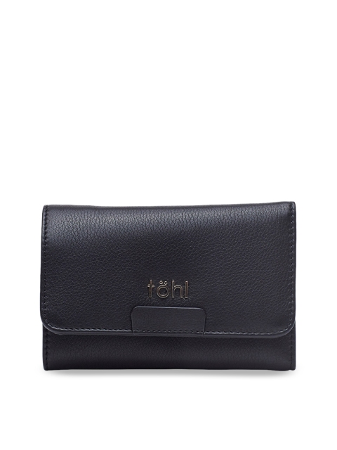 

tohl Women Charcoal Grey Textured Three Fold Leather Wallet