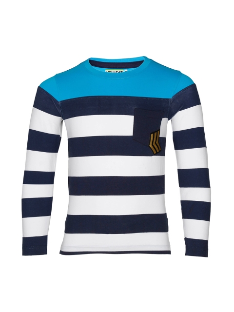 

HELLCAT Boys White Striped Round Neck T-shirt